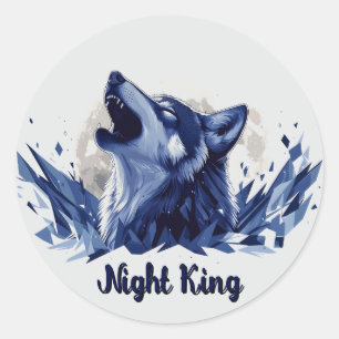 Sticker Rond Roi de nuit - Loup hurlant avec lune