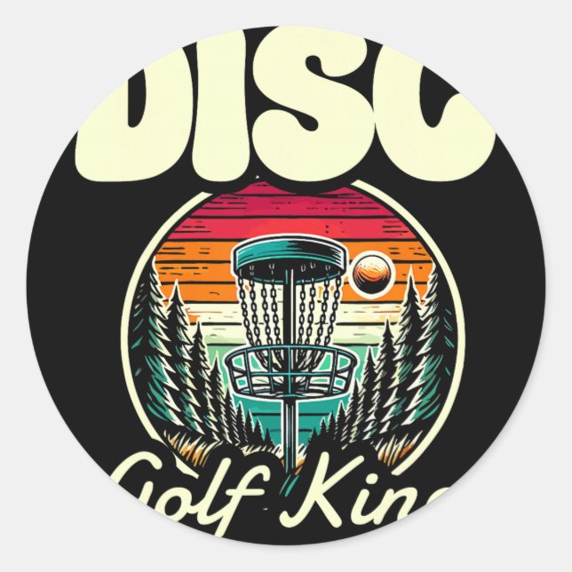 Sticker Rond Roi du Disc Golf Coucher de soleil Rétro Forêt  (Devant)