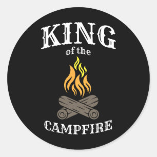 Sticker Rond Roi du feu de camp drôle de camping pour campeurs 