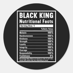 Sticker Rond Roi Noir Faits nutritionnels Histoire noire africa