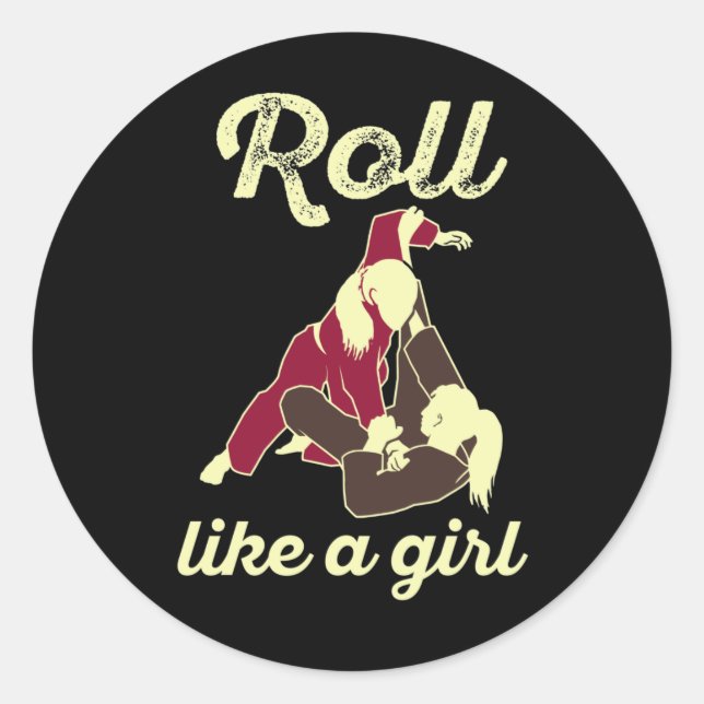 Sticker Rond Roll Like a Girl Brazil Jiu Jitsu BJJ (Devant)