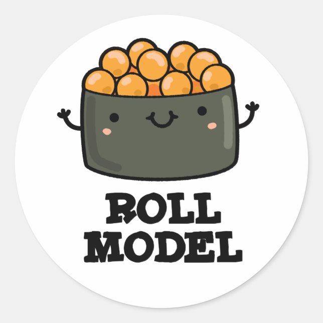 Sticker Rond Roll Model Funny Food Sushi Roll Pun (Devant)