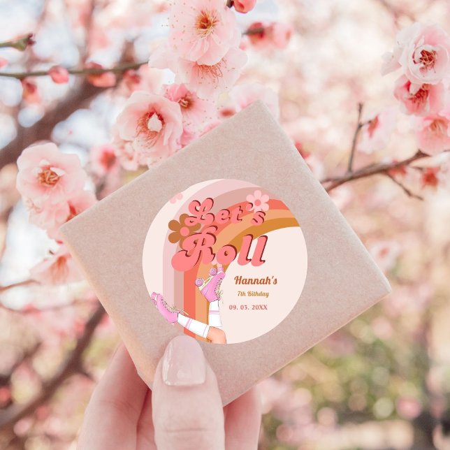 Sticker Rond Roll Retro Super Roller Skate Anniversaire Partie (Créateur téléchargé)