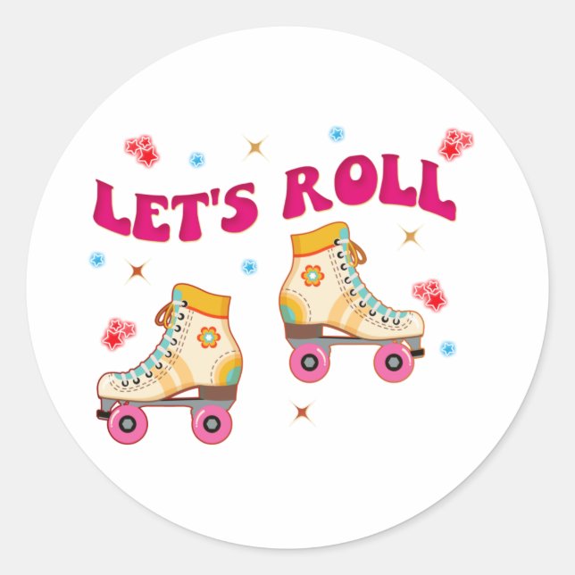 Sticker Rond Roll Roller Skate Retro Amateurs de patinage (Devant)