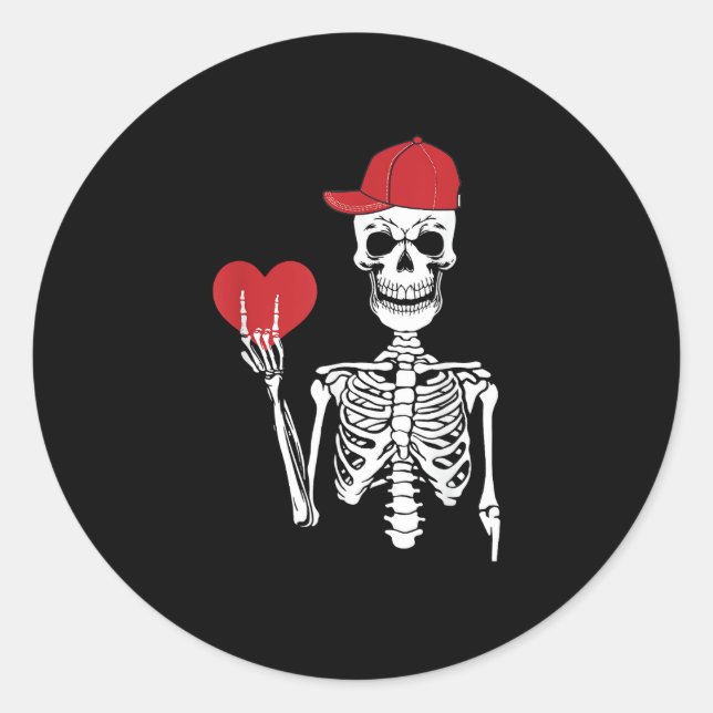 Sticker Rond Roll Skeleton Mains Coeur Valentines Jour Crâne (Devant)