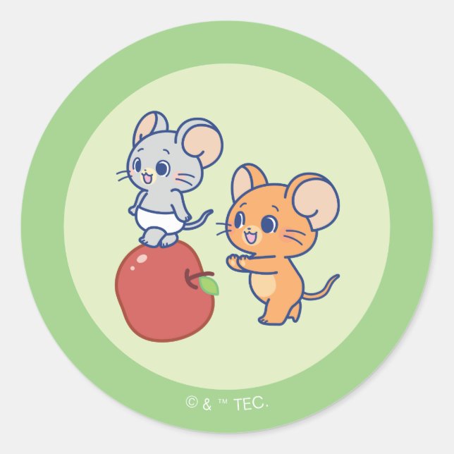 Sticker Rond Rollage Anime Tuffy et Jerry Apple (Devant)