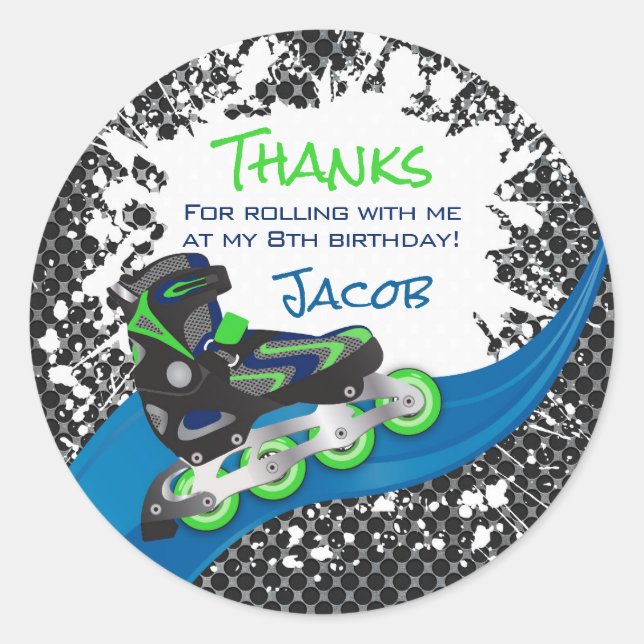 Sticker Rond Roller Blade Grunge Green Anniversaire (Devant)