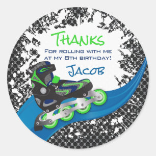 Sticker Rond Roller Blade Grunge Green Anniversaire