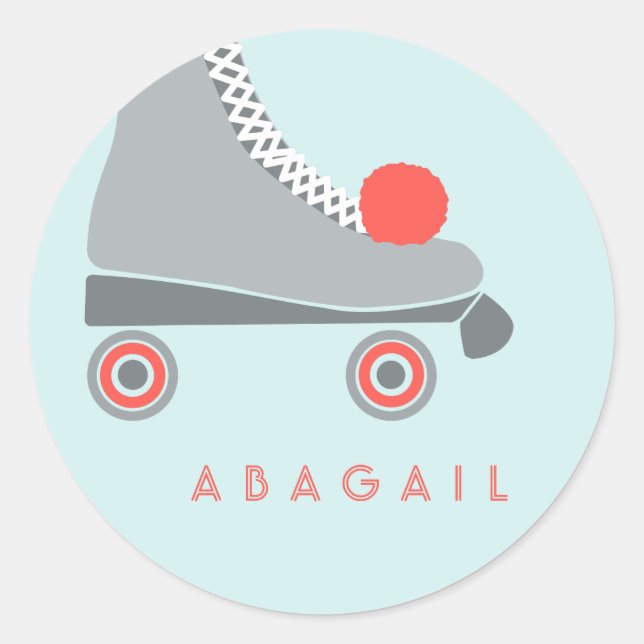 Sticker Rond Roller Skate - Coral et Aqua (Devant)