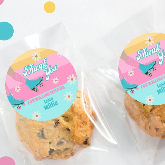 Sticker Rond Roller skate Retro Rainbow fête d'anniversaire (Créateur téléchargé)