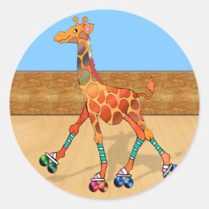 Sticker Rond Roller Skating Giraffe à la patinoire