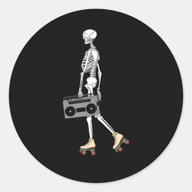 Sticker Rond Roller Skating Halloween Skeleton Années 90 (Devant)