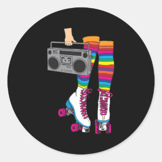 Sticker Rond Rollerskates 80'S Roller Disco Patinage