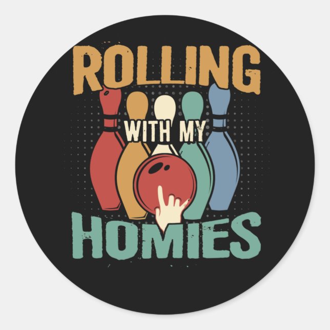 Sticker Rond Rollin Avec Mes Hommes Retro Bowling (Devant)