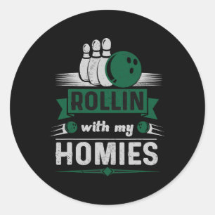 Sticker Rond Rollin Avec Mes Hommes Retro Bowling 1