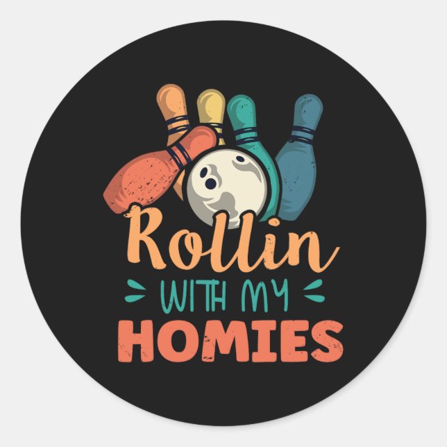 Sticker Rond Rollin Avec Mes Hommes Retro Bowling 2 (Devant)