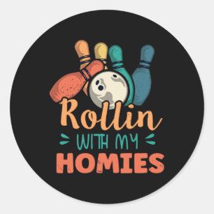 Sticker Rond Rollin Avec Mes Hommes Retro Bowling 2
