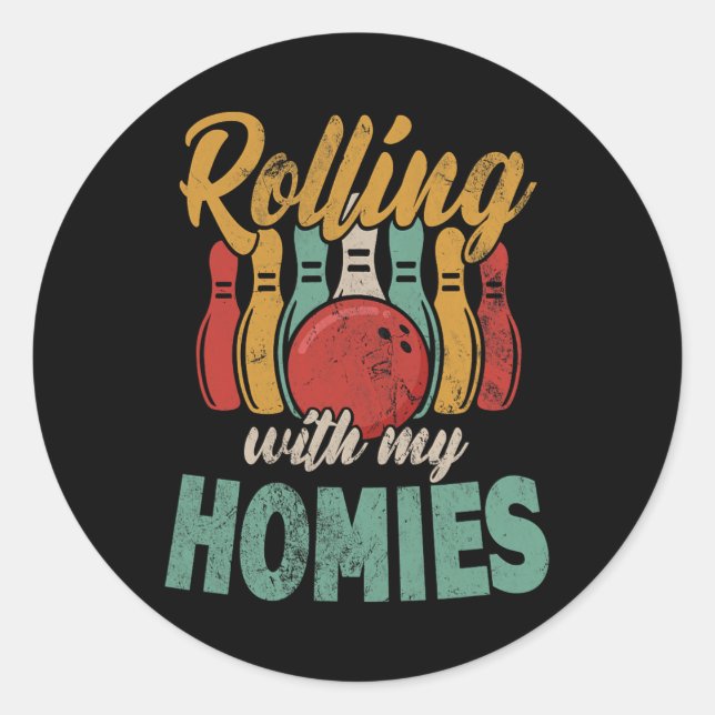 Sticker Rond Rollin Avec Mes Hommes Retro Bowling 4 (Devant)