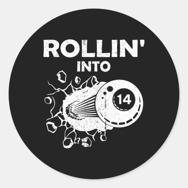 Sticker Rond Rollin In 14 Billiards 14th Birthday Flaming Bil (Devant)