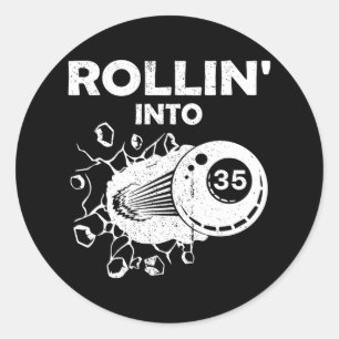 Sticker Rond Rollin In 35 Billiards 35th Birthday Flaming Bil