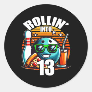 Sticker Rond Rollin Into 13 Bowling Anniversaire fête 13e anniv