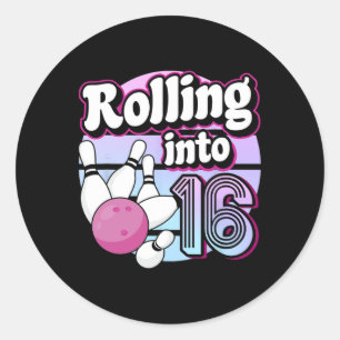 Sticker Rond Rolling In 16 Bowling 16th Birthday
