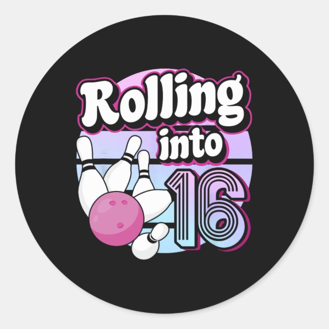 Sticker Rond Rolling In 16 Bowling 16th Birthday (Devant)
