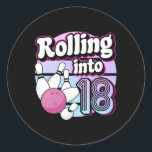 Sticker Rond Rolling In 18 Bowling 18th Birthday<br><div class="desc">Rolling In 18 Bowling 18th Birthday</div>