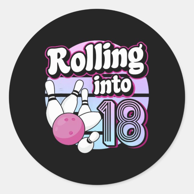 Sticker Rond Rolling In 18 Bowling 18th Birthday (Devant)