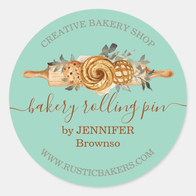 Sticker Rond Rolling Pin Boulangerie Cookies Presse élégant ver (Devant)