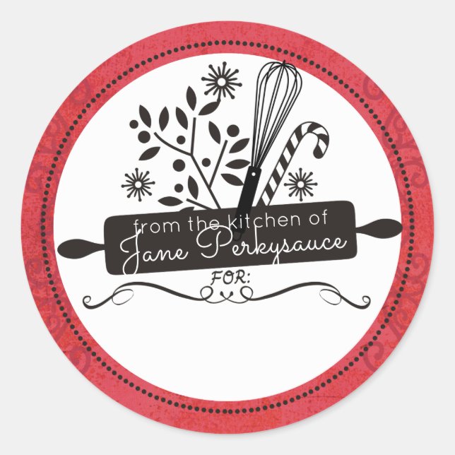 Sticker Rond Rolling pin whisk Noël de la cuisine de (Devant)