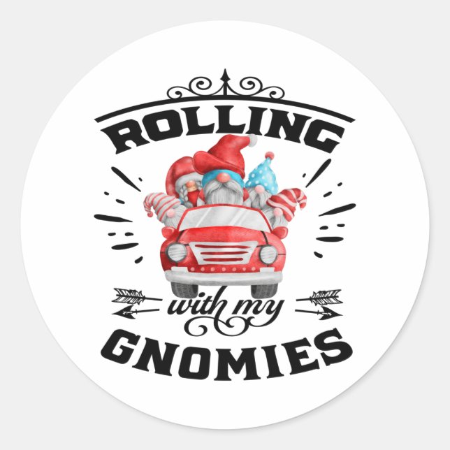Sticker Rond Rolling With My Gnomies Christmas Gnomes (Devant)