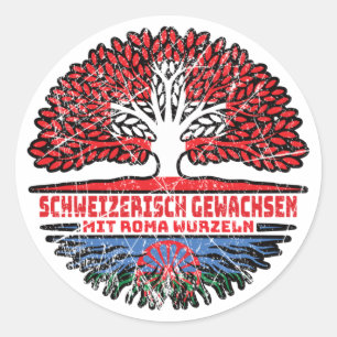 Sticker Rond Roma Romani Schweizer Schweiz Baum Wurzel Flagge