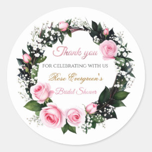 Sticker Rond Romance Ému : Rose Rose Fête de Mariage Remercieme