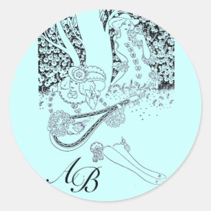STICKER ROND ROMANCE /ROMANTIQUE AMATEURS NOIR TURQUOISE BLEU M