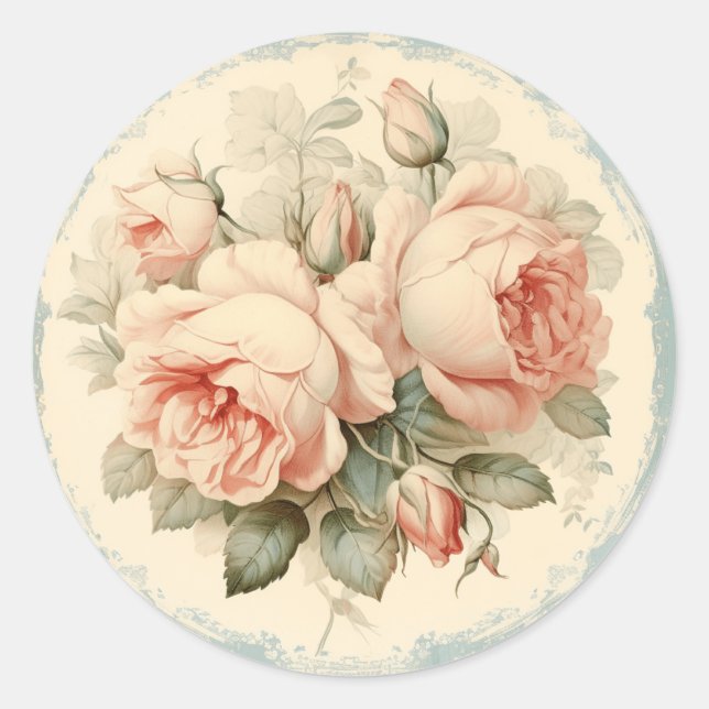 Sticker Rond Romance Tatée, Chic De Pêche Shabby (Devant)
