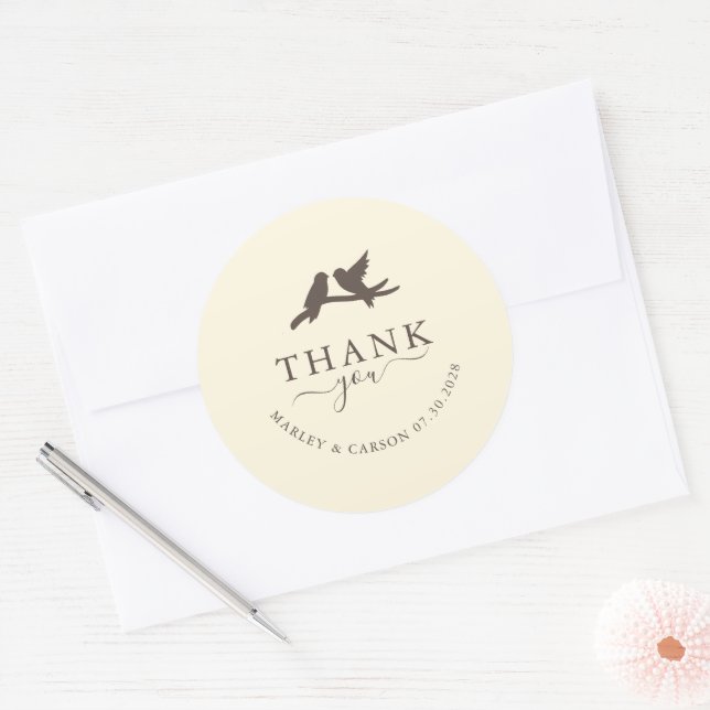 Sticker Rond Romantic Birds Classic Wedding Thank You (Enveloppe)