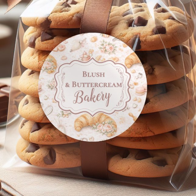 Sticker Rond Romantic Blush Croissant Bakery Business (Créateur téléchargé)