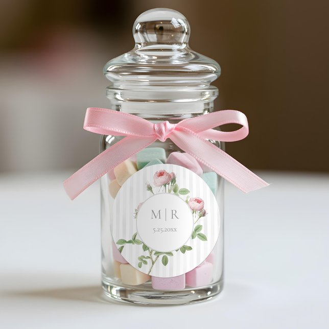 Sticker Rond Romantic Chic French Rose Botanical Wedding (Créateur téléchargé)