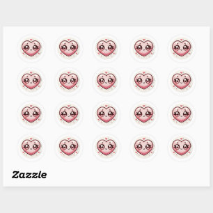 Sticker Rond Romantic Cute Heart face Saint Valentin