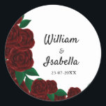 Sticker Rond Romantic Fall mariage extérieur belle roses rouges<br><div class="desc">Les roses rouges délicates mais frappantes donnent vie à votre espace, créant une atmosphère accueillante et enchanteresse. Que vous soyez décoré pour un mariage de grange rustique ou simplement embrassant la splendeur de la saison d'automne, cet autocollant fera monter votre espace avec une touche romantique et intemporelle. Parfait pour les...</div>