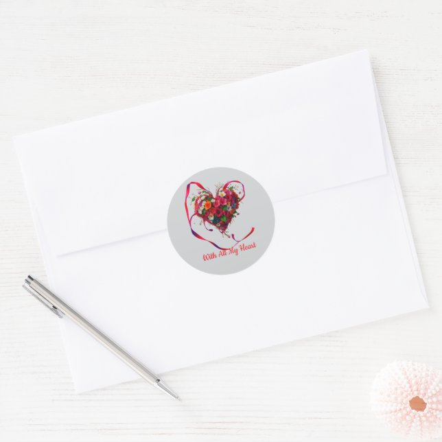 Sticker Rond Romantic Floral Heart (Enveloppe)