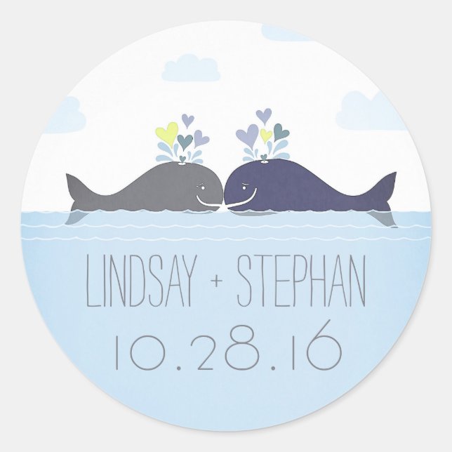Sticker Rond Romantic Ocean Whale Couple Mariage (Devant)