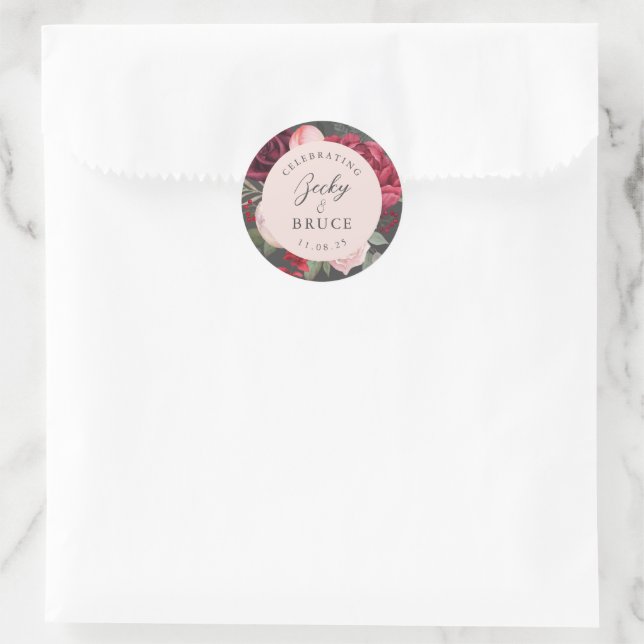 Sticker Rond Romantic Pink Bridal Bouquet Personalized (Sac)