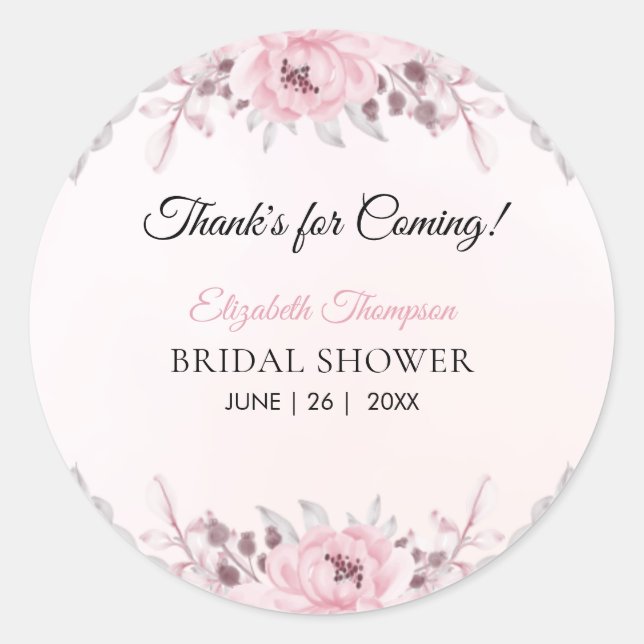 Sticker Rond Romantic Pink Floral Bridal Shower (Devant)