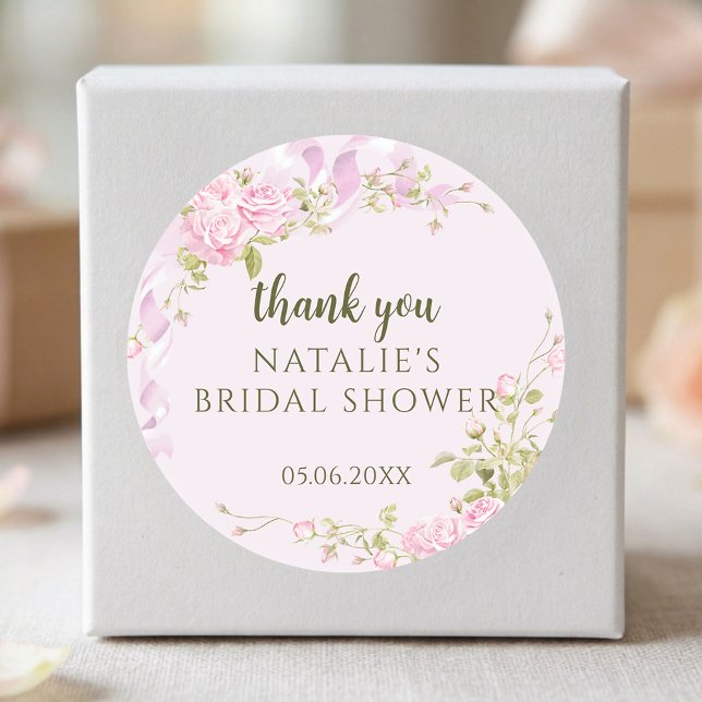 Sticker Rond Romantic Roses Chic Floral Bridal Shower Thank You (Créateur téléchargé)