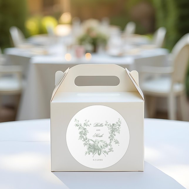 Sticker Rond Romantic Sage Floral Wreath w/Lovebirds Wedding (Créateur téléchargé)