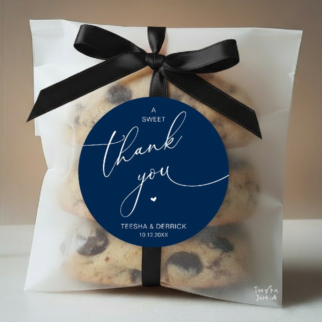 Sticker Rond Romantic Wedding A Sweet Thank You Cookies (Romantic Wedding A Sweet Thank You Cookies Classic Round Sticker in navy blue)