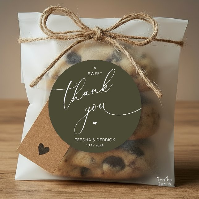 Sticker Rond Romantic Wedding A Sweet Thank You Cookies (Romantic Wedding A Sweet Thank You Cookies Classic Round Sticker in olive green)