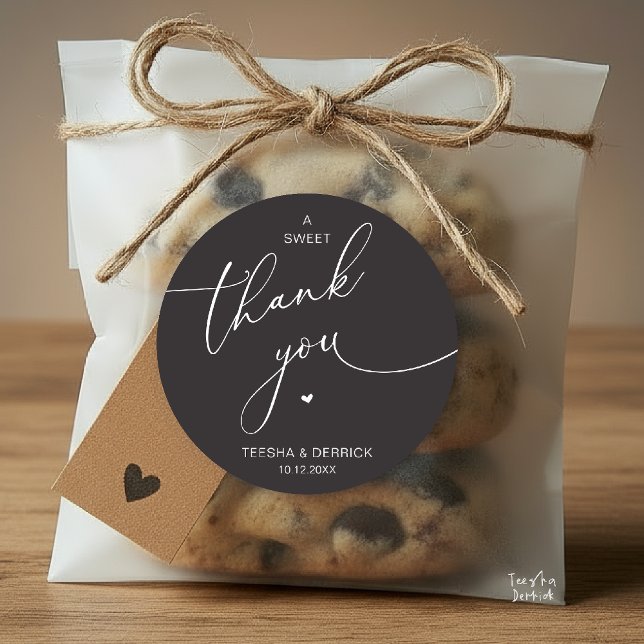 Sticker Rond Romantic Wedding A Sweet Thank You Cookies (Romantic Wedding A Sweet Thank You Cookies Classic Round Sticker in charcoal grey)